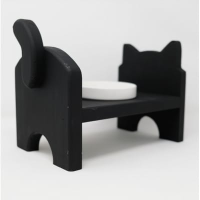 【9月30日受付終了】ペット用品 猫型 フードスタンド・ミニ ブラック[No5354-0359]