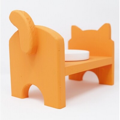 【9月30日受付終了】ペット用品 猫型 フードスタンド・ミニ オレンジ[No5354-0363]