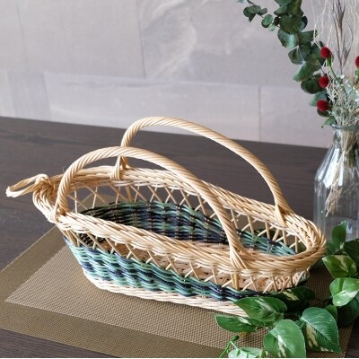 籐かごのワインラック(グリーン系)[No5354-0125]