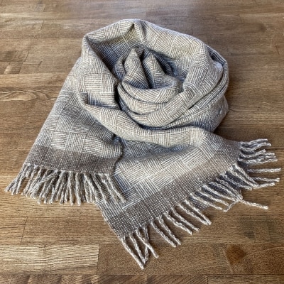 翔工房 上質カシミヤ100% 手紡ぎ・手織りマフラー 網代模様 ベージュ[No5354-0610]