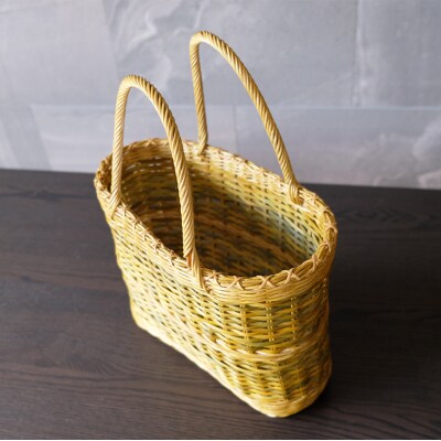 [カラーラタン彩都]　籐かご　手編みの買い物かご(中)[No5354-0137]