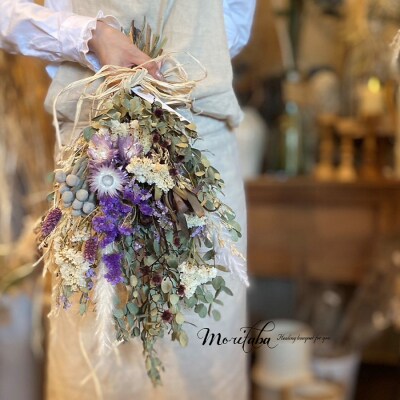 【3回定期便】ドライフラワー　moritabaの花束おまかせSサイズ【パープル・ホワイト・イエロー】