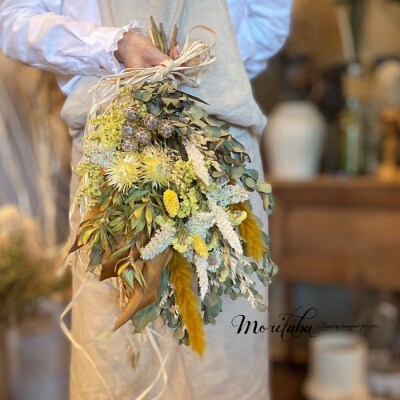 【3回定期便】ドライフラワー　moritabaの花束おまかせSサイズ【パープル・ホワイト・イエロー】