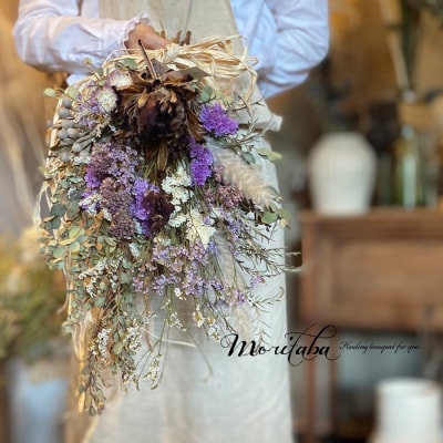 【3回定期便】ドライフラワー　moritabaの花束おまかせLサイズ【パープル・ホワイト・イエロー】