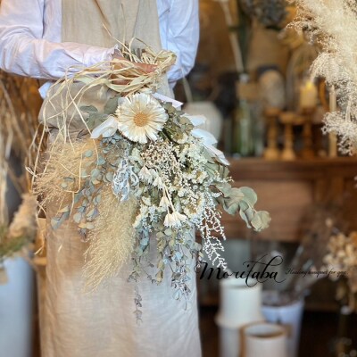 【3回定期便】ドライフラワー　moritabaの花束おまかせLサイズ【パープル・ホワイト・イエロー】