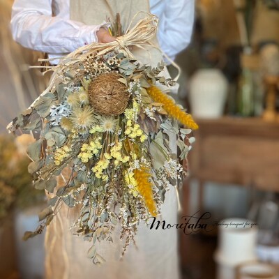 【3回定期便】ドライフラワー　moritabaの花束おまかせLサイズ【パープル・ホワイト・イエロー】
