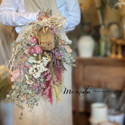 【3回定期便】ドライフラワーもりたばの花束おまかせLサイズ【ピンク・ワインレッド・オレンジ】