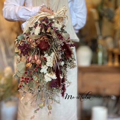 【3回定期便】ドライフラワーもりたばの花束おまかせLサイズ【ピンク・ワインレッド・オレンジ】