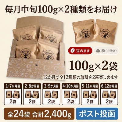 【12か月定期便・ポスト投函】自家焙煎コーヒー豆 100g×2袋 全12種[No5354-0231]