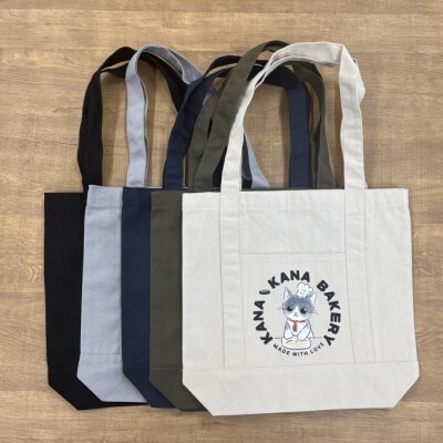 保護猫活動を応援!アウトポケット トートバッグ パン捏ねデザイン:カーキ[No5354-7093]