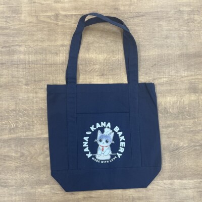 保護猫活動応援 アウトポケットトートバッグ パン捏ねデザイン:ナイトブルー[No5354-7094]