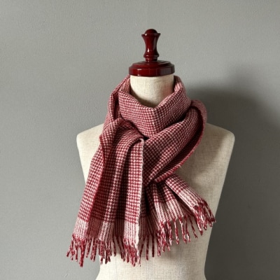 マフラー 翔工房 上質カシミヤ100%手紡ぎ・手織りマフラー平千鳥模様 赤[No5354-0608]