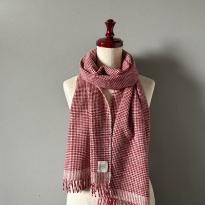 マフラー 翔工房 上質カシミヤ100%手紡ぎ・手織りマフラー平千鳥模様 赤[No5354-0608]