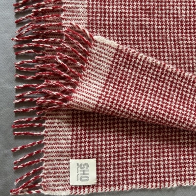 マフラー 翔工房 上質カシミヤ100%手紡ぎ・手織りマフラー平千鳥模様 赤[No5354-0608]