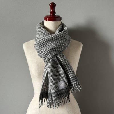 マフラー翔工房上質カシミヤ100%手紡ぎ・手織り平千鳥模様チャコールグレー[No5354-0609]