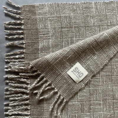 マフラー翔工房上質カシミヤ100%手紡ぎ・手織り平千鳥模様チャコールグレー[No5354-0609]