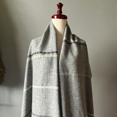 ストール 翔工房 カシミヤ薄手ストール 花飾り 紫&グリーン[No5354-0603]