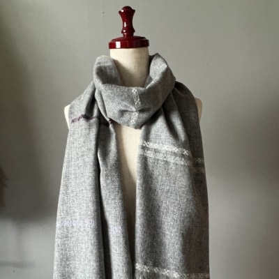 ストール 翔工房 カシミヤ薄手ストール 花飾り 紫&グリーン[No5354-0603]