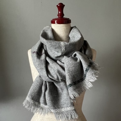 ストール 翔工房 カシミヤ薄手ストール 花飾り 紫&グリーン[No5354-0603]