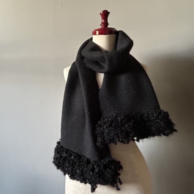 マフラー 翔工房 上質アルパカ手織りマフラー 黒 アルパカ 冬 雑貨 [No5354-0607]