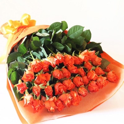 【産地直送】バラの花束　オレンジ色のみ36本　60cm以上の薔薇を厳選(ギフト用)