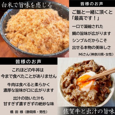 唐津ご飯のお供セット 綿そぼろ鯛 100g×1袋・佐賀牛牛すき牛丼具 275g×2袋 添加物不使用