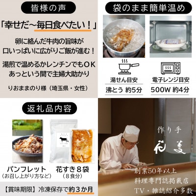 高級国産牛の牛丼具・すき焼き 8食分 無添加・高級だし使用の高級冷凍保存食でギフトにも 花すき