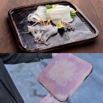 【さとふる限定】唐津焼窯元「菅ノ谷窯」オリジナル陶器と呼子剣先いか姿造りのセット【数量限定】