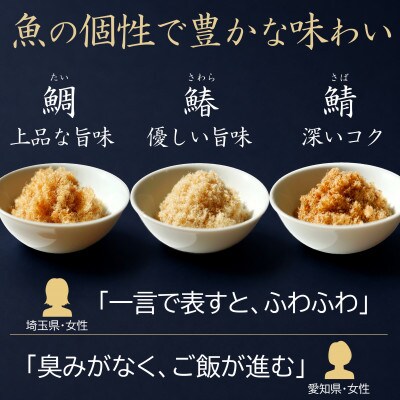 【ご飯のお供・魚ふりかけ】綿そぼろ鯛と鰆と鯖ハーフ 50g×3袋 約9膳分 冷凍 無添加 唐津花菱