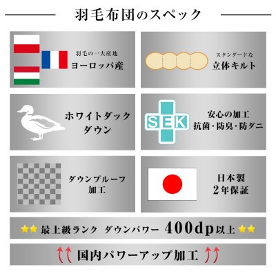 抜群のあたたかさ　上質羽毛掛け布団ダウンパワー400(WDD93%1.2kg)　シングル(オフ白)