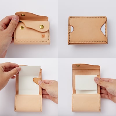 【ちっこくても使い易いミニ財布no.7】左利き用生成り　フロント2分割　使うほどに飴色に…