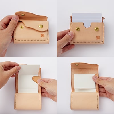 【ちっこくても使い易いミニ財布no.7】左利き用生成り手縫い　フロント2分割　使うほどに飴色に…