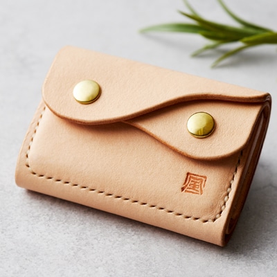 【ちっこくても使い易いミニ財布no.7】左利き用生成り　フロント2分割　使うほどに飴色に…