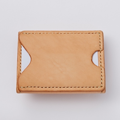 【ちっこくても使い易いミニ財布no.3】右利き用生成り手縫い　フロント2分割　使うほどに飴色に…