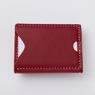 【ちっこくても使い易いミニ財布no.3】右利き用　かわいい赤革　多機能Boxタイプ　手縫い