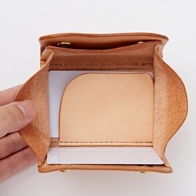 【ちっこくても使い易いミニ財布no.3】左利き用生成り手縫い　多機能Boxタイプ　使うほどに飴色に…