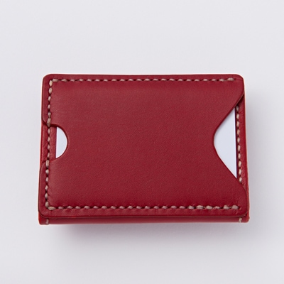 【ちっこくても使い易いミニ財布no.3】左利き用　かわいい赤革　手縫い　多機能Boxタイプ