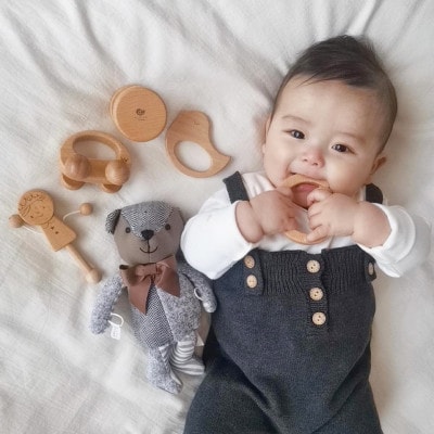 木製おもちゃのだいわのはじめてクマさんセット(Baby用おもちゃ5点・クマさん・手提げバッグ)