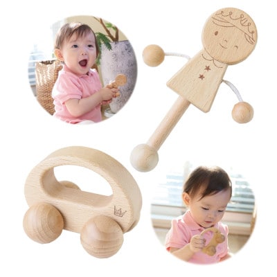 木製おもちゃのだいわのハッピーベビー3点セット(Baby用おもちゃ3点・手提げバッグ)