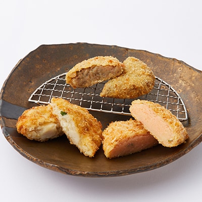 大和牛と大和丸なすのすき焼きコロッケ、北海道産ホタテ貝柱カツ、博多明太子のめんたいマヨ◆大和コロッケ