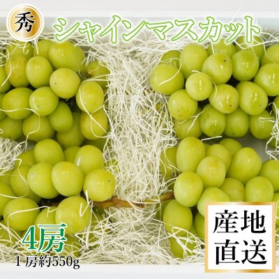 Inakakara厳選! 市川三郷産「秀品 シャインマスカット」4房(1房約550g)
