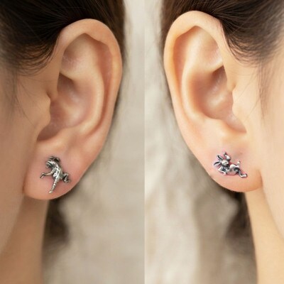 【鳥獣戯画】かえるとうさぎのシルバー925 セットピアス 700-225