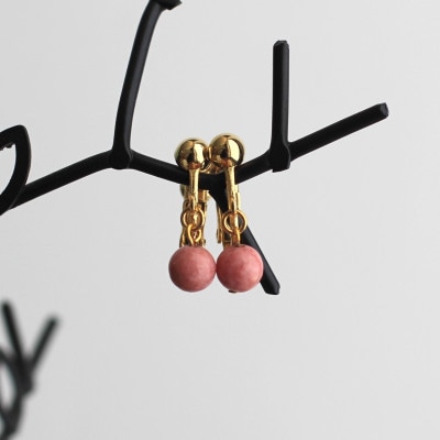 バラ輝石　イヤリング(ゴールド)