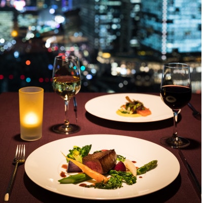 【東京駅上空】27Fのホテルレストラン「上天草フレンチディナーコース ワンドリンク付」お食事券2名様