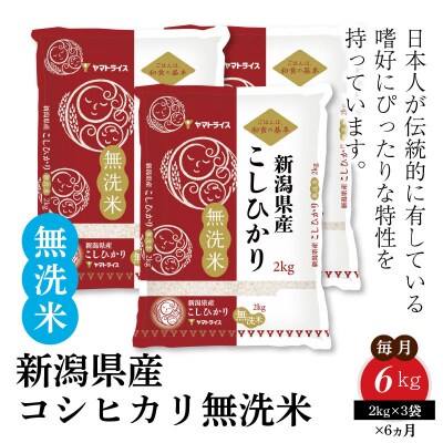 新潟県産コシヒカリ 無洗米 6kg(2kg×3袋) ※6回定期便　H074-378