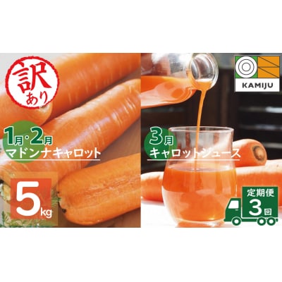 【訳あり 増量】 3回定期便 にんじん キャロットジュース　1月～3月お届け H105-165