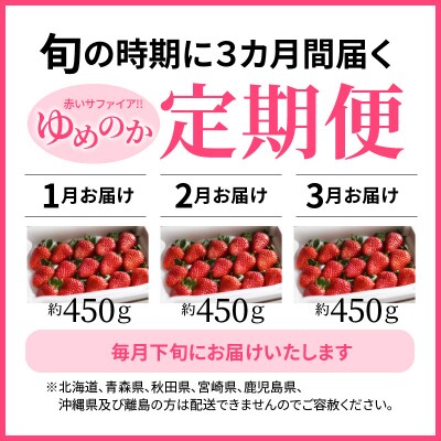 【いちご定期便】(1月2月3月お届け)丹精込めた完熟いちご!!約450g×3回　H130-013
