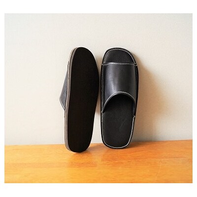 靴職人手作りの本革「スリッパ」　ブラック　Lサイズ　H066-052