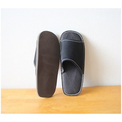 靴職人手作りの本革「スリッパ」　ブラックコンビ　2Lサイズ　H066-055