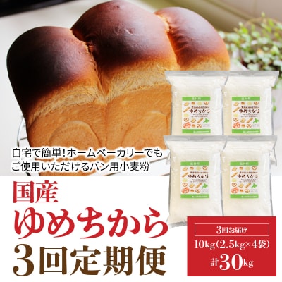 【小麦粉】国産 ゆめちから パン用強力粉 2.5kg&times;4袋(計10kg)定期便3回 H008-193